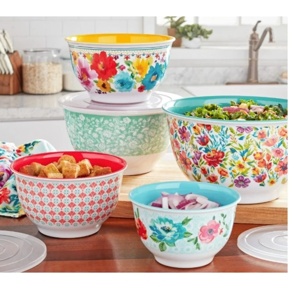 The Pioneer Woman Petal Party 9 pc Melamine Mixing Bowl Set RARE Open Box READ
